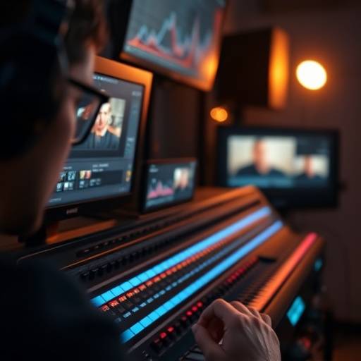 A close-up view of a video editor working on a timeline with multiple layers of video and audio.