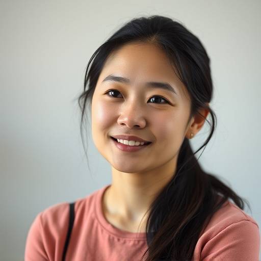 Portrait of Amelia Chen, Workshop Coordinator at Aetheria Arts Collective, looking engaged and thoughtful.