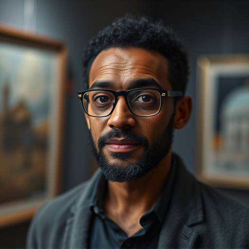 Portrait of Omar Ali, Gallery Curator at Aetheria Arts Collective, with a knowledgeable and artistic gaze.